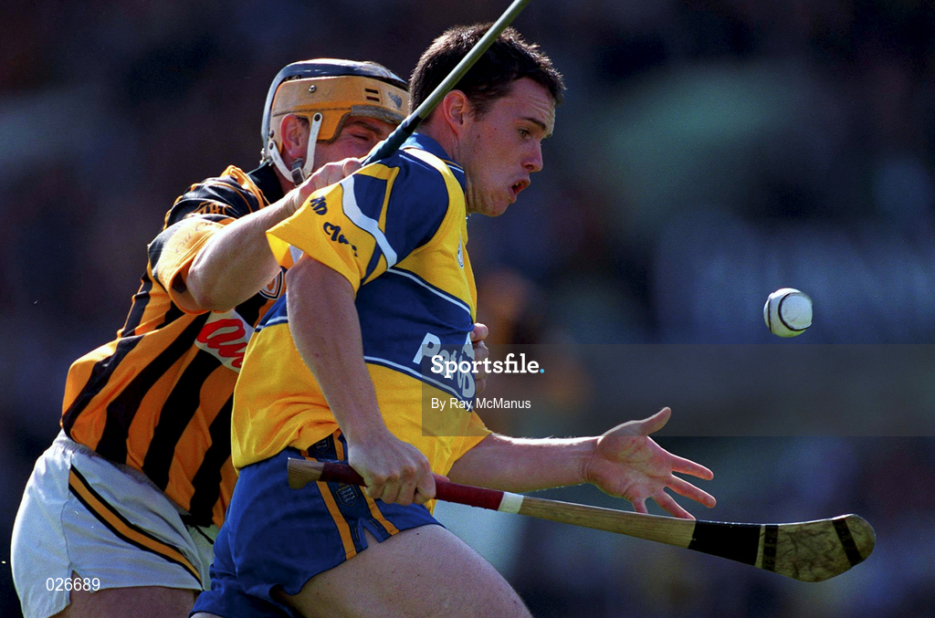 15 August 1999;  Barry Murphy of Clare in action against Canice Brennan of Kilkenny during the Guinness All-Ireland Senior Hurling Championship Semi-Final match between Kilkenny and Clare at Croke Park in Dublin. Photo by Ray McManus/Sportsfile