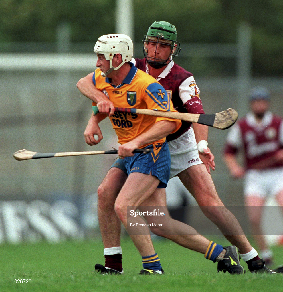 10 July 1999; Brian Mulry of Roscommon in action against Fergus Flynn of Galway during the Guinness Connacht Senior Hurling Championship Final match between Galway and Roscommon at Dr. Hyde Park in Roscommon. Photo by Brendan Moran/Sportsfile
