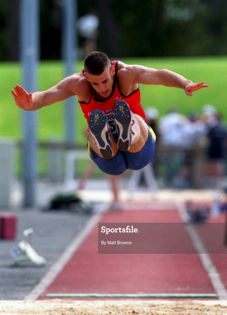 25 July 1999; Ciaran McDonagh competing in the men's long jump during the TNT Irish National Senior Track & Field Championships - Day 2 at Morton Stadium in Santry, Dublin. Photo by Matt Browne/Sportsfile
