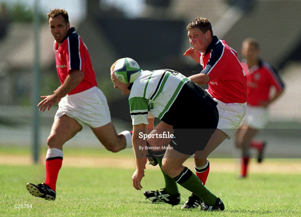 14 August 1999; Ronan O'Gara in action against Brernard Jackman of Connacht during the Guinness Interprovincial Championship match between Connacht and Munster at the Sportsgrounds in Galway. Photo by Brendan Moran/Sportsfile