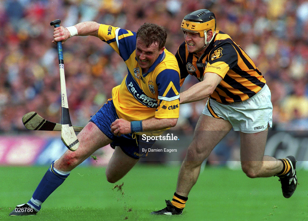 15 August 1999; Conor Clancy of Clare in action against Canice Brennan of Kilkenny during the Guinness All-Ireland Senior Hurling Championship Semi-Final match between Kilkenny and Clare at Croke Park in Dublin. Photo by Damien Eagers/Sportsfile