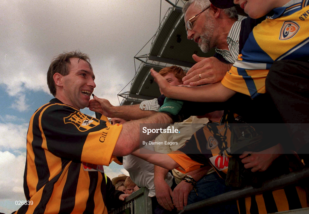 15 August 1999; DJ Carey of Kilkenny celebrates with supporters following the All-Ireland Senior Hurling Championship Semi-Final match between Kilkenny and Clare at Croke Park in Dublin. Photo by Damien Eagers/Sportsfile