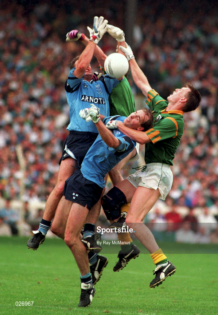 31 July 1994; Vinny Murphy and Brian Stynes of Dublin in action against Colm Brady of Meath during the Bank of Ireland Leinster Senior Football Championship Final match between Dublin and Meath at Croke Park in Dublin. Photo by Ray McManus/Sportsfile