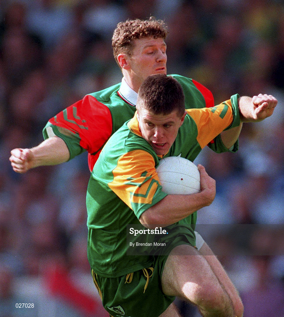 15 September 1996; Mark O'Reilly of Meath in action against David Nestor of Mayo during the All-Ireland Senior Football Championship Final between Meath and Mayo at Croke Park in Dublin. Photo by Brendan Moran /Sportsfile.