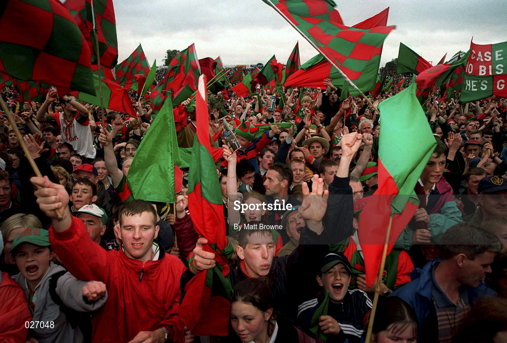 18 July 1999; Mayo supporters celebrate following the Guinness Connacht Senior Football Championship Final Replay between Mayo and Galway at Tuam Stadium in Galway. Photo by Matt Browne/Sportsfile