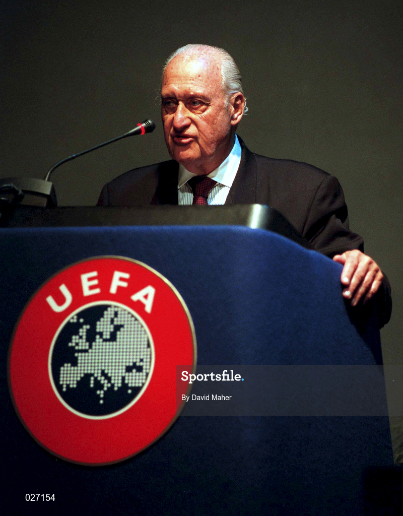 29 April 1998; Joao Havelange during the UEFA XXIV Ordinary Conference at UEFA Headquarters in Nyon, Switzerland. Photo by David Maher/Sportsfile