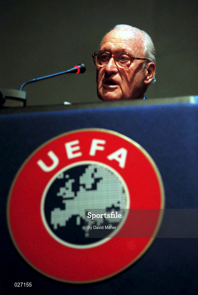 29 April 1998; Joao Havelange during the UEFA XXIV Ordinary Conference at UEFA Headquarters in Nyon, Switzerland. Photo by David Maher/Sportsfile