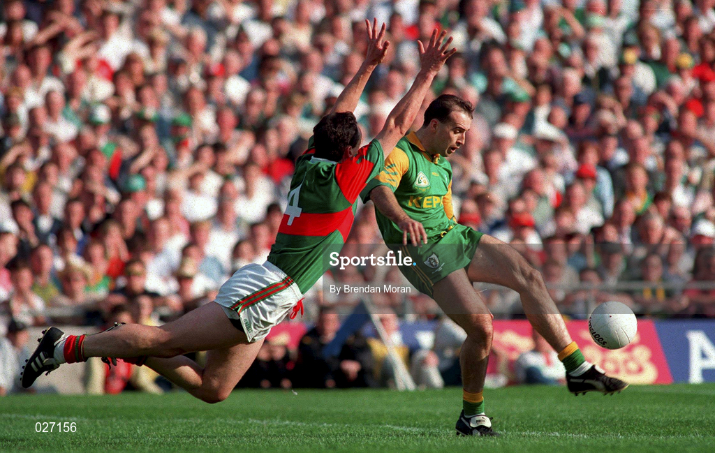15 September 1996; Jody Devine of Meath in action against Dermot Flanagan of Mayo during the All-Ireland Senior Football Championship Final between Meath and Mayo at Croke Park in Dublin. Photo by Brendan Moran /Sportsfile.