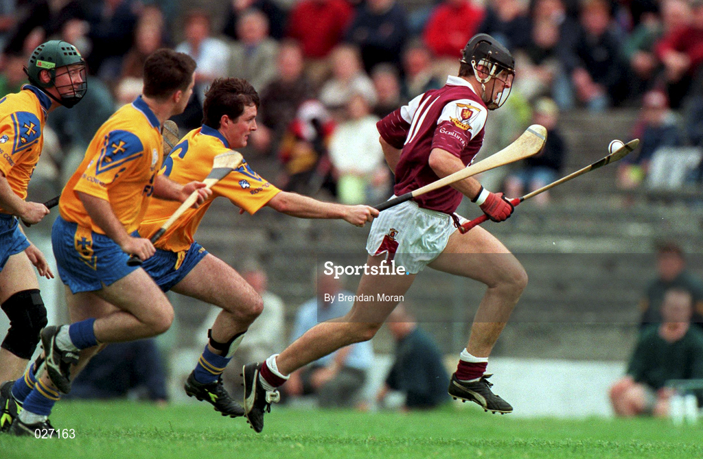 10 July 1999; Joe Rabbitte of Galway in action against Marty Healy of Roscommon during the Guinness Connacht Senior Hurling Championship Final match between Galway and Roscommon at Dr. Hyde Park in Roscommon. Photo by Brendan Moran/Sportsfile