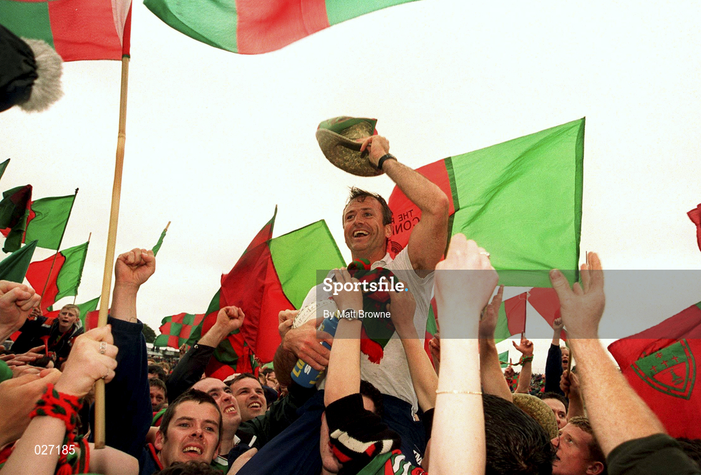 18 July 1999; Mayo manager John Maughan celebrates his teams victory over Galway after the Guinness Connacht Senior Football Championship Final Replay between Mayo and Galway at Tuam Stadium in Galway. Photo by Matt Browne/Sportsfile