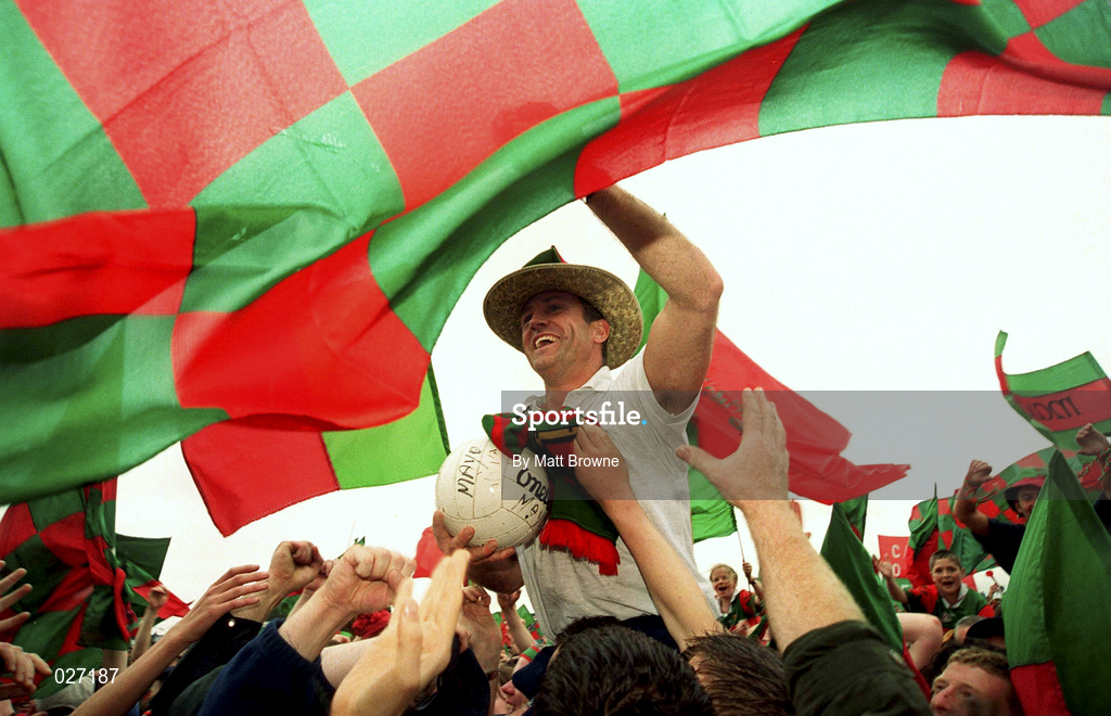 18 July 1999; Mayo manager John Maughan celebrates his teams victory over Galway after the Guinness Connacht Senior Football Championship Final Replay between Mayo and Galway at Tuam Stadium in Galway. Photo by Matt Browne/Sportsfile
