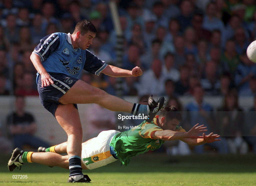 1 August 1999; Jonathan Magee of Dublin in action against Nigel Nestor of Meath during the Bank of Ireland Leinster Senior Football Championship Final match between Dublin and Meath at Croke Park in Dublin. Photo by Ray McManus/Sportsfile