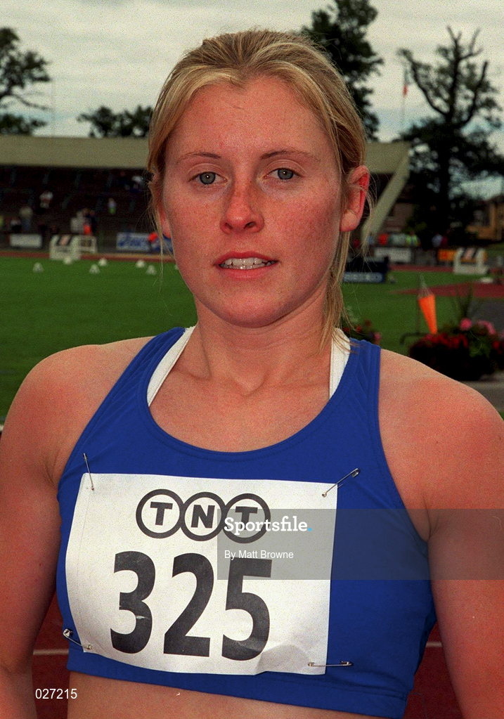 25 July 1999; Karen Shinkins following the TNT Irish National Senior Track & Field Championships - Day 2 at Morton Stadium in Santry, Dublin. Photo by Matt Browne/Sportsfile