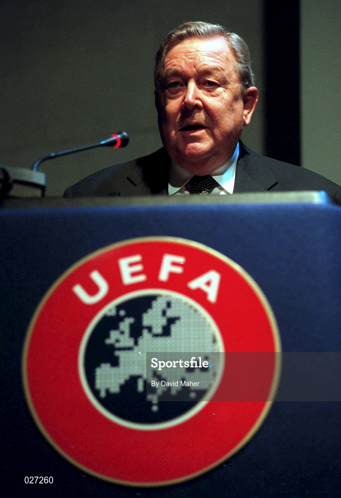 29 April 1998; Lennart Johansson, President of UEFA, during the UEFA XXIV Ordinary Conference at UEFA Headquarters in Nyon, Switzerland. Photo by David Maher/Sportsfile
