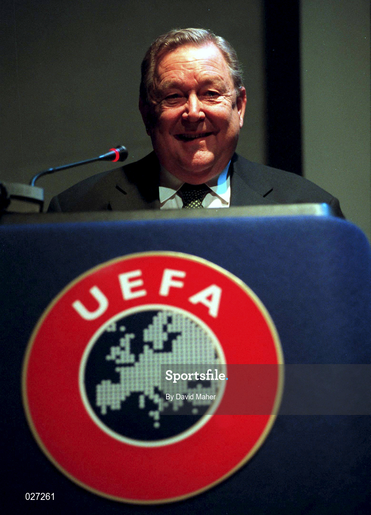 29 April 1998; Lennart Johansson, President of UEFA, during the UEFA XXIV Ordinary Conference at UEFA Headquarters in Nyon, Switzerland. Photo by David Maher/Sportsfile