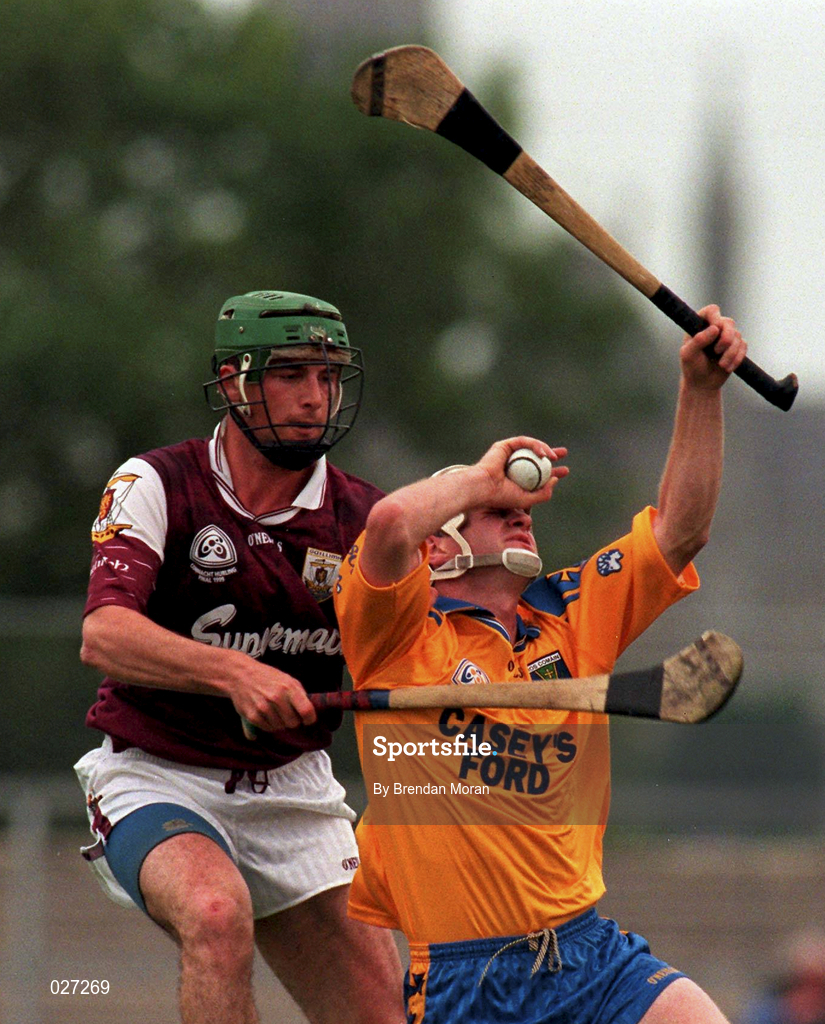10 July 1999; Liam Murray of Roscommon in action against Fergus Flynn of Galway during the Guinness Connacht Senior Hurling Championship Final match between Galway and Roscommon at Dr. Hyde Park in Roscommon. Photo by Brendan Moran/Sportsfile