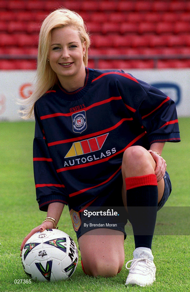 13 July 1999; Model Orlaith Doyle from Cabinteely, Dublin, at the unveiling of the new St Patrick's Athletics kit for this season at Richmond Park in Dublin. Photo by Brendan Moran/Sportsfile