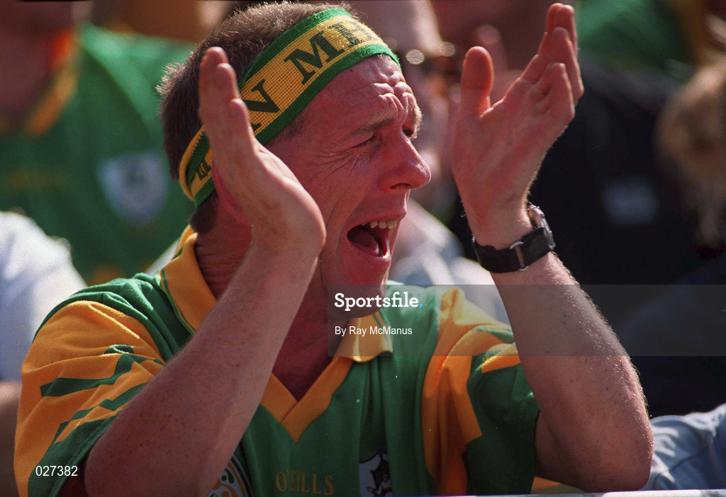 1 August 1999; A Meath supporter celebrates following the Bank of Ireland Leinster Senior Football Championship Final match between Dublin and Meath at Croke Park in Dublin. Photo by Ray McManus/Sportsfile