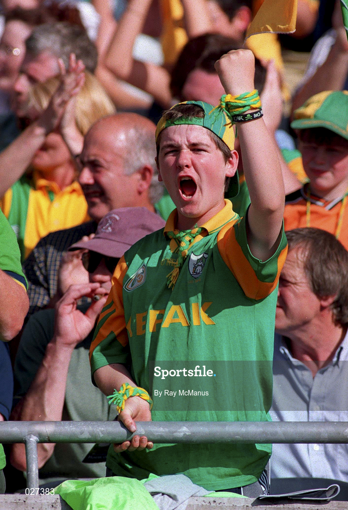 1 August 1999; A Meath supporter celebrates following the Bank of Ireland Leinster Senior Football Championship Final match between Dublin and Meath at Croke Park in Dublin. Photo by Ray McManus/Sportsfile