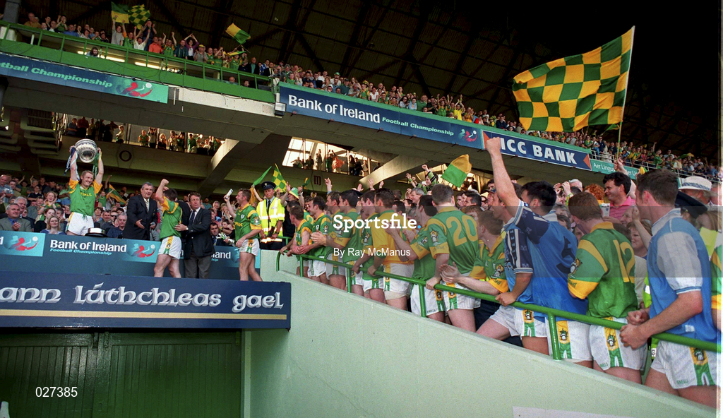 1 August 1999; Meath captain Graham Geraghty lifting the cup following the Bank of Ireland Leinster Senior Football Championship Final match between Dublin and Meath at Croke Park in Dublin. Photo by Ray McManus/Sportsfile