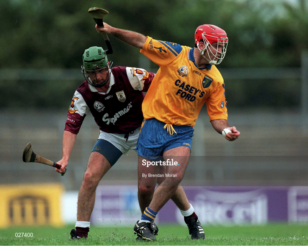 10 July 1999; Michael Cuniffe of Roscommon in action against Fergus Flynn of Galway during the Guinness Connacht Senior Hurling Championship Final match between Galway and Roscommon at Dr. Hyde Park in Roscommon. Photo by Brendan Moran/Sportsfile