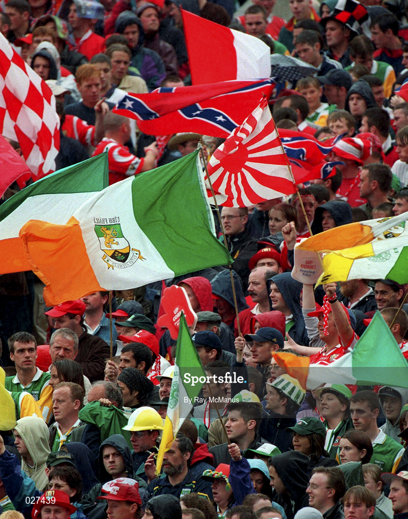 8 August 1999; Offaly supporters on Hill 16 during the Guinness All-Ireland Hurling Senior Championship Semi-Final match between Cork and Offaly at Croke Park in Dublin. Photo by Ray McManus/Sportsfile