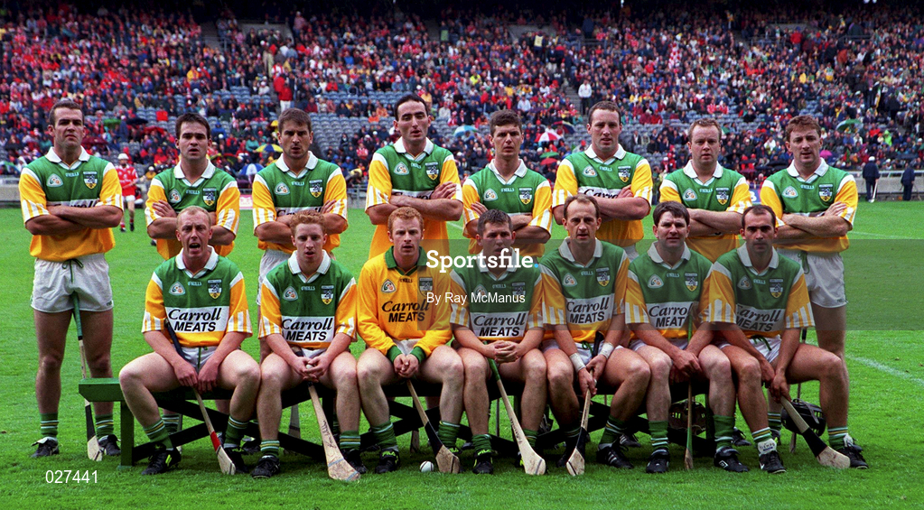 8 August 1999; The Offaly team ahead of the Guinness All-Ireland Hurling Senior Championship Semi-Final match between Cork and Offaly at Croke Park in Dublin. Photo by Ray McManus/Sportsfile