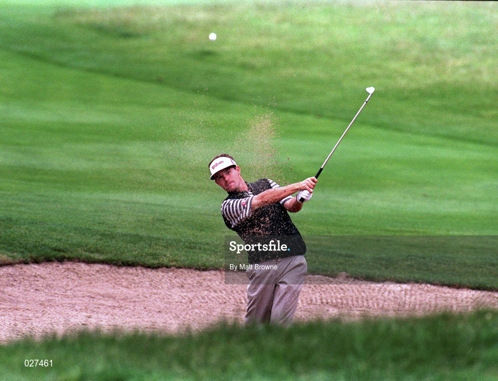 2 July 1999; Padraig Harrington play a shot from the bunker at the 1st hole during the day two of the 1999 Murphy's Irish Open at the Druids Glen Golf Resort in Wicklow. Photo by Matt Browne/Sportsfile
