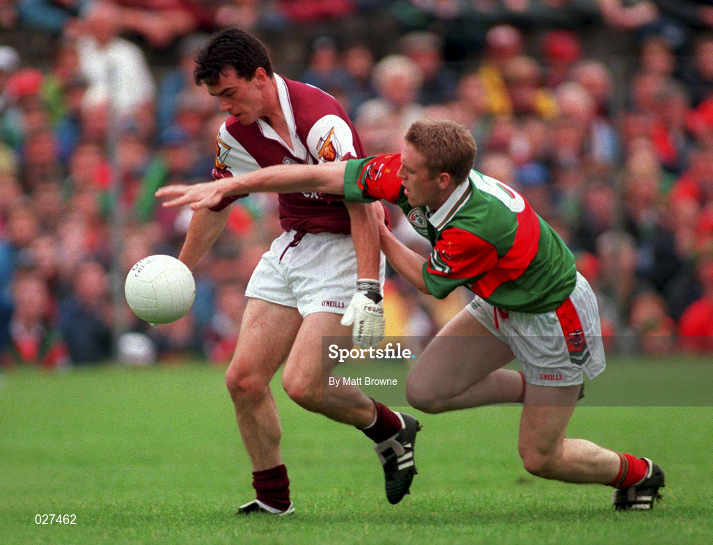 18 July 1999; Padraic Joyce of Galway in action against David Heaney of Galway during the Guinness Connacht Senior Football Championship Final Replay between Mayo and Galway at Tuam Stadium in Galway. Photo by Matt Browne/Sportsfile