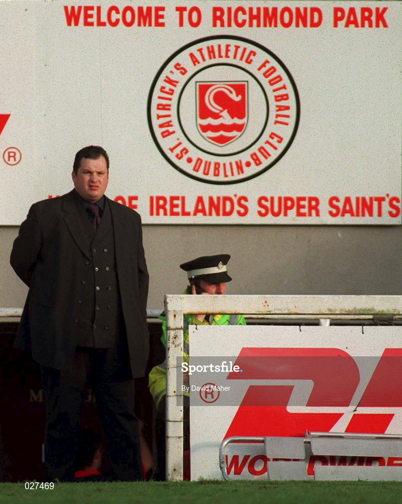 14 July 1999; St Patrick's Athletic Managing Director Pat Dolan looks on during the UEFA Champions League Qualifying match between St Patricks Athletic and FSC Zimbru at Richmond Park in Dublin. Photo by David Maher/Sportsfile