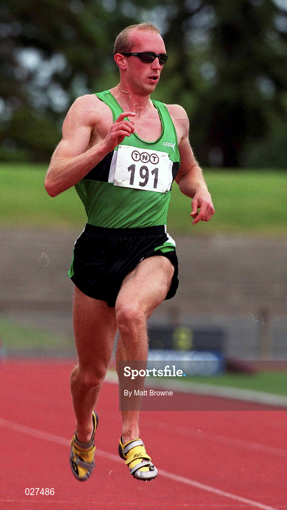 25 July 1999; Paul Brizzell taking part in the men's 100m race during the TNT Irish National Senior Track & Field Championships - Day 2 at Morton Stadium in Santry, Dublin. Photo by Matt Browne/Sportsfile