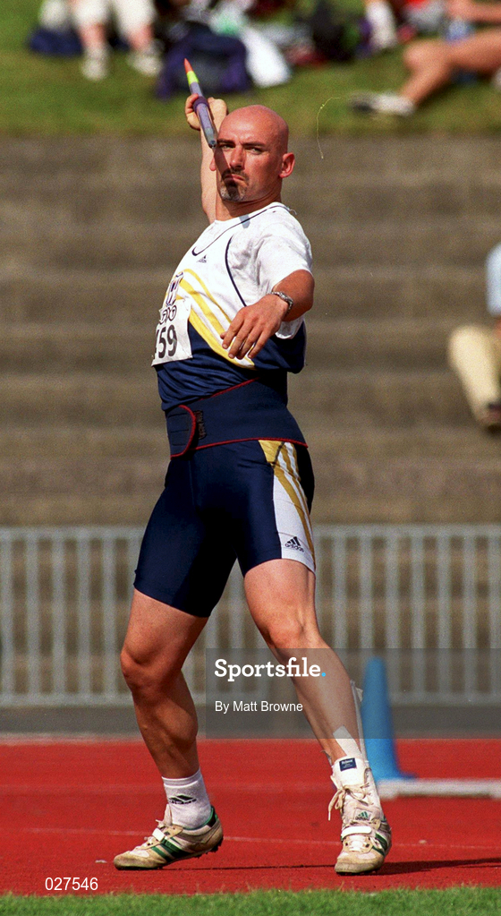25 July 1999; Terry McHugh competing in the javalin during the TNT Irish National Senior Track & Field Championships - Day 2 at Morton Stadium in Santry, Dublin. Photo by Matt Browne/Sportsfile
