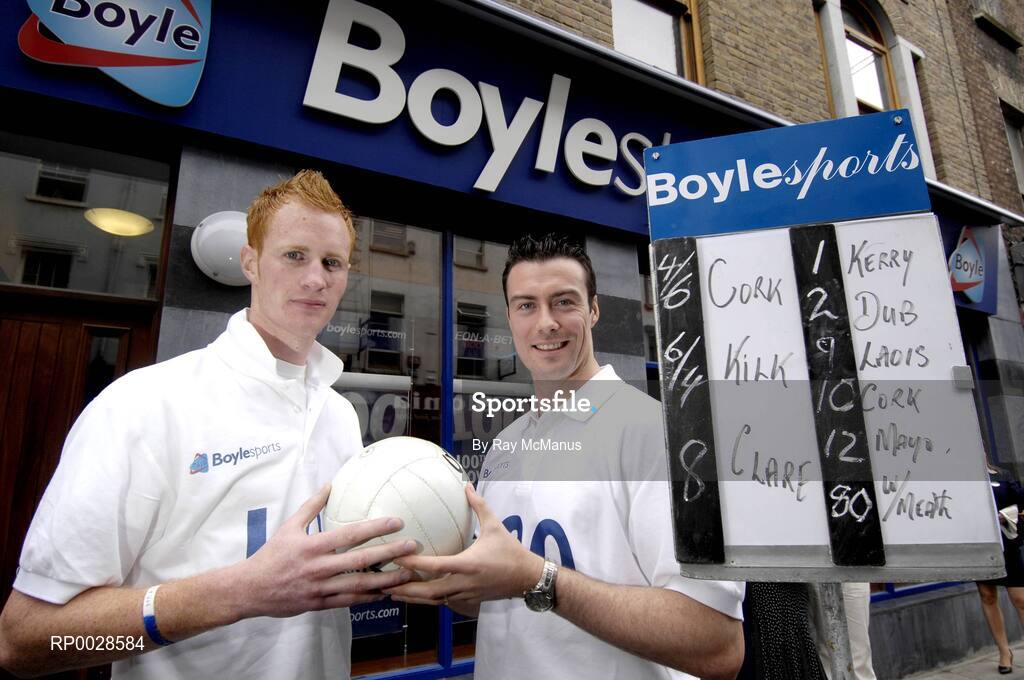 10 August 2006; Boylesports, Ireland's largest independent bookmaker, today celebrated opening the doors to the company's 100th shop on Dublin's Capel Street. At the opening are Dublin footballer Ray Cosgrove, right, and Laois footballer Padraig Clancy. Capel Street, Dublin. Picture credit; Ray McManus / SPORTSFILE