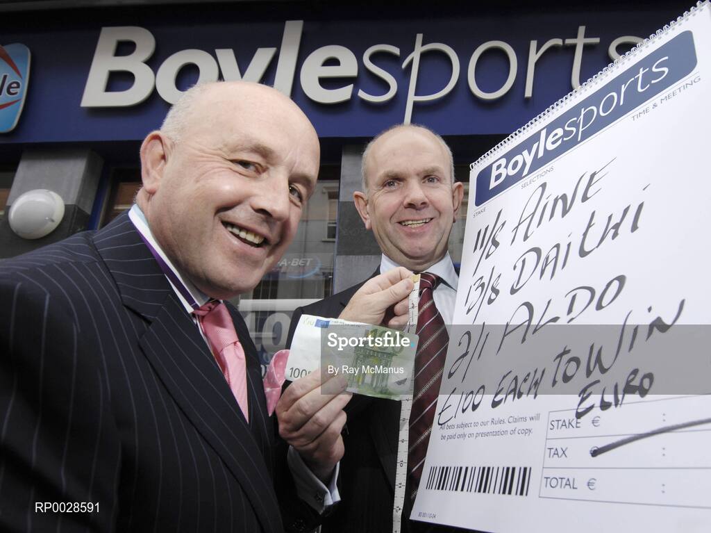 10 August 2006; Boylesports, Ireland's largest independent bookmaker, today celebrated opening the doors to the company's 100th shop on Dublin's Capel Street. At the opening are Manging Director and Founder of Boylesports John Boyle, with Master Tailor Louis Copeland who placed a 100 eure bet on each of thew remaining contestants in RTE's You're a Star competition . Capel Street, Dublin. Picture credit; Ray McManus / SPORTSFILE