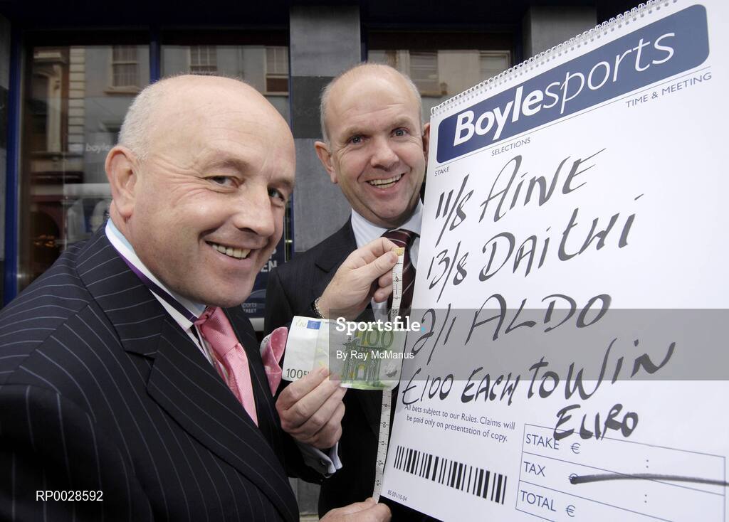 10 August 2006; Boylesports, Ireland's largest independent bookmaker, today celebrated opening the doors to the company's 100th shop on Dublin's Capel Street. At the opening are Manging Director and Founder of Boylesports John Boyle, with Master Tailor Louis Copeland who placed a 100 eure bet on each of thew remaining contestants in RTE's You're a Star competition . Capel Street, Dublin. Picture credit; Ray McManus / SPORTSFILE