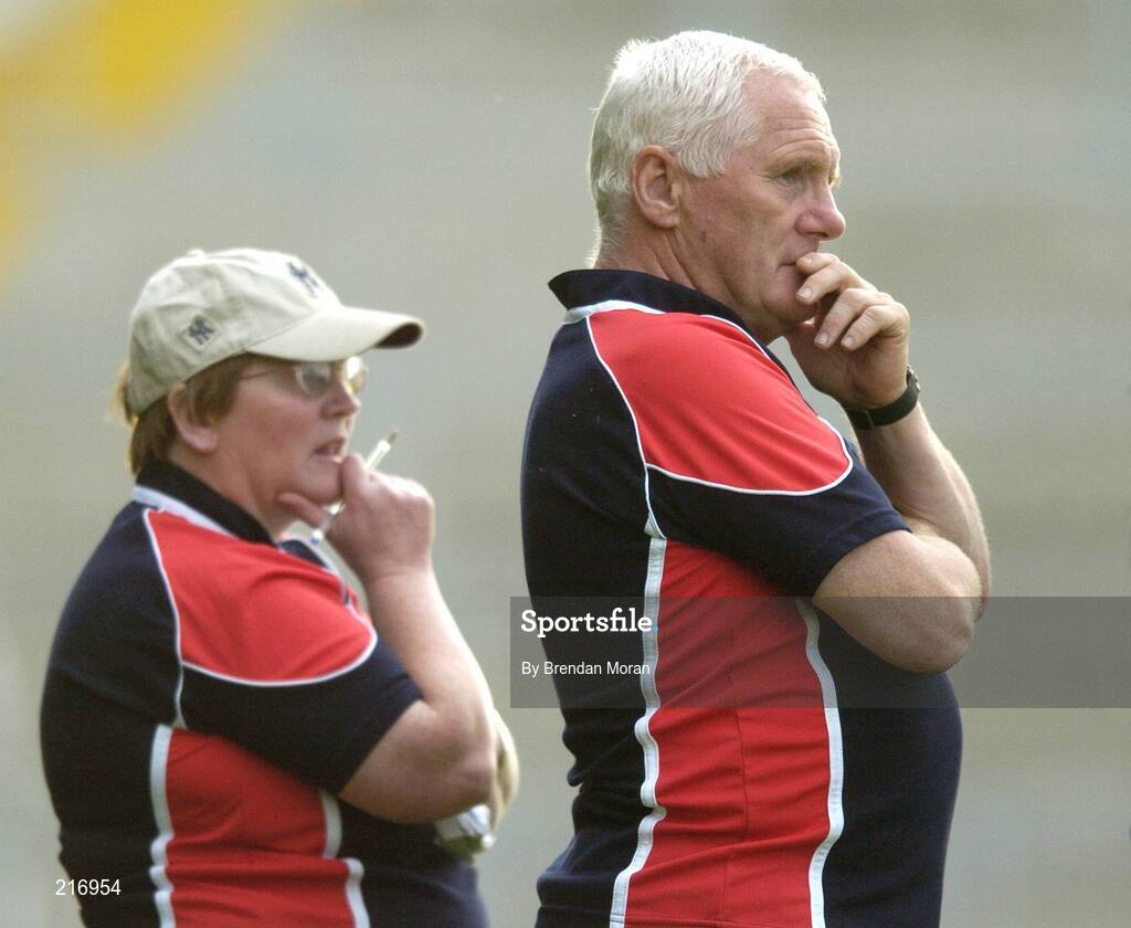 29 July 2006; Cork coach Eamonn Ryan with team manager Mary Collins, left. TG4 Ladies Munster Senior Football Final, Cork v Waterford, Gaelic Grounds, Limerick. Picture credit; Brendan Moran / SPORTSFILE