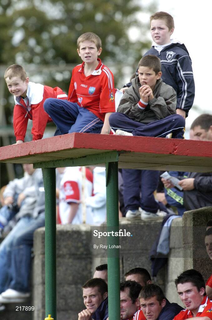 12 August 2006; Some Louth fans take advantage of the teams bench during the game. Tommy Murphy Cup, Semi-Final, Louth v Antrim, St. Brigid's Park, Dowdallshill, Dundalk, Co. Louth. Picture credit; Ray Lohan / SPORTSFILE