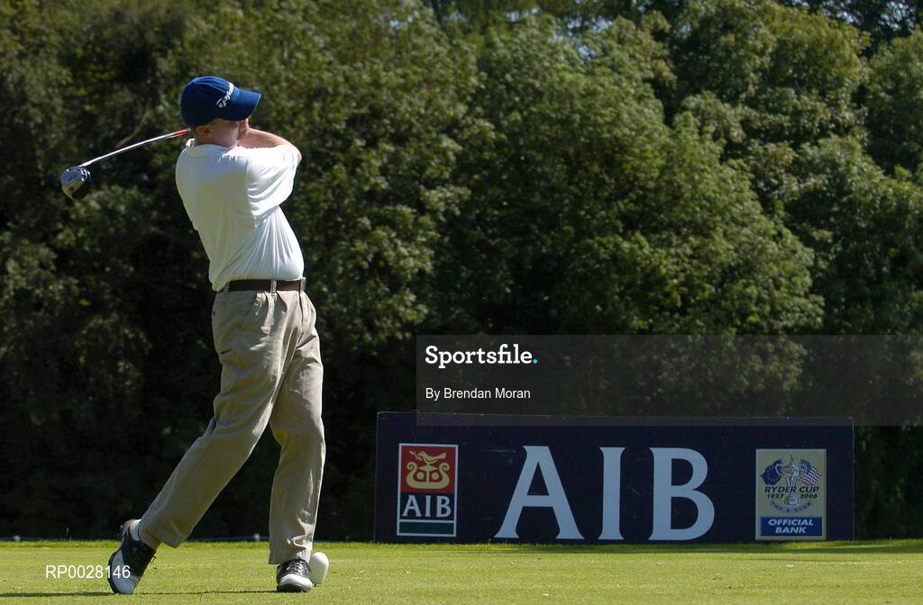 17 July 2006; Mark Egan, Hollywood Lakes Golf Club, Dublin and Leinster, watches his tee shot from the 16th tee box. AIB Christy O'Connor Jnr Challenge Final, Leinster v Munster, The K Club, Straffan, Co. Kildare. Picture credit: Brendan Moran / SPORTSFILE