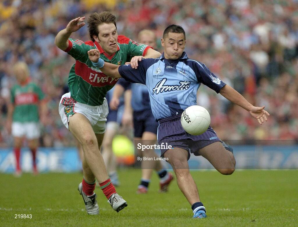 27 August 2006; Jason Sherlock, Dublin, in action against Billy Joe Padden, Mayo. Bank of Ireland All-Ireland Senior Football Championship Semi-Final, Dublin v Mayo, Croke Park, Dublin. Picture credit; Brian Lawless / SPORTSFILE
