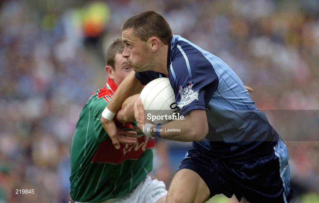 27 August 2006; Alan Brogan, Dublin, in action against Keith Higgins, Mayo. Bank of Ireland All-Ireland Senior Football Championship Semi-Final, Dublin v Mayo, Croke Park, Dublin. Picture credit; Brian Lawless / SPORTSFILE