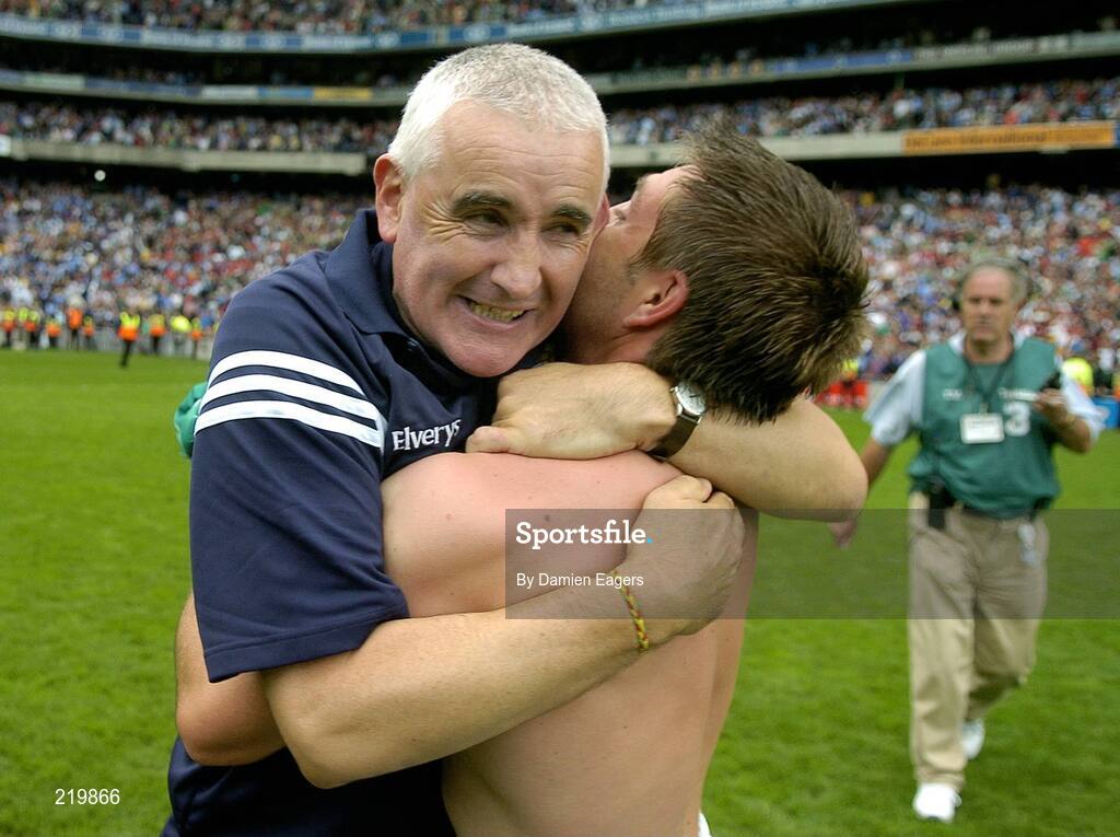 27 August 2006; Mayo manager Mickey Moran celebrates with Dermot Geraghty after the game. Bank of Ireland All-Ireland Senior Football Championship Semi-Final, Dublin v Mayo, Croke Park, Dublin. Picture credit; Damien Eagers / SPORTSFILE