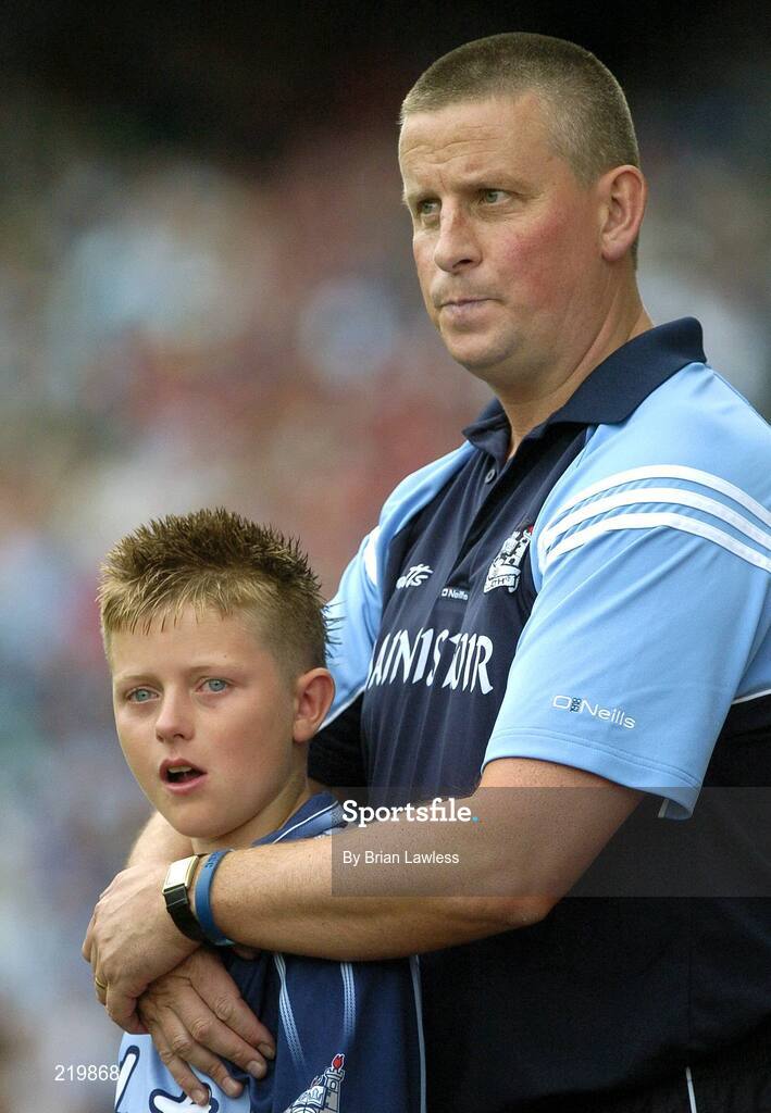 27 August 2006; Dublin manager Paul Caffrey with his son Eric in the dying minutes of the game. Bank of Ireland All-Ireland Senior Football Championship Semi-Final, Dublin v Mayo, Croke Park, Dublin. Picture credit; Brian Lawless / SPORTSFILE