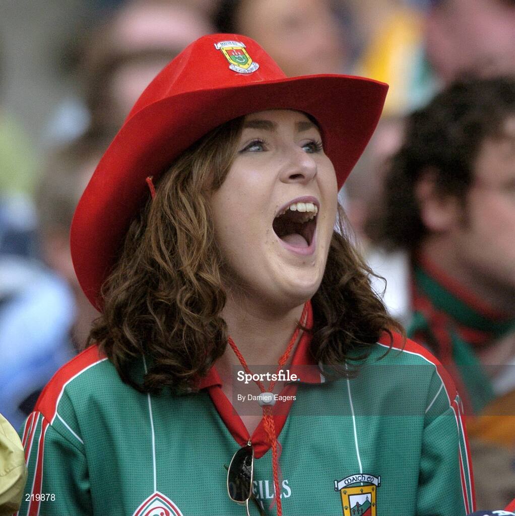 27 August 2006; A Mayo supporter cheers on her team. Bank of Ireland All-Ireland Senior Football Championship Semi-Final, Dublin v Mayo, Croke Park, Dublin. Picture credit; Damien Eagers / SPORTSFILE