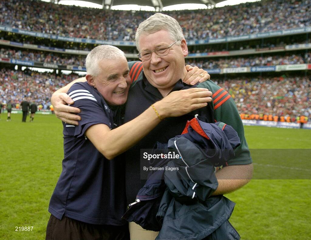 27 August 2006; Mayo manager Mickey Moran celebrates with County Chairman James Waldron after the game. Bank of Ireland All-Ireland Senior Football Championship Semi-Final, Dublin v Mayo, Croke Park, Dublin. Picture credit; Damien Eagers / SPORTSFILE