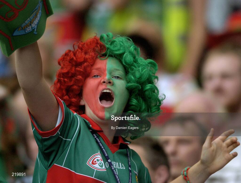 27 August 2006; A Mayo supporter cheers on their team. Bank of Ireland All-Ireland Senior Football Championship Semi-Final, Dublin v Mayo, Croke Park, Dublin. Picture credit; Damien Eagers / SPORTSFILE