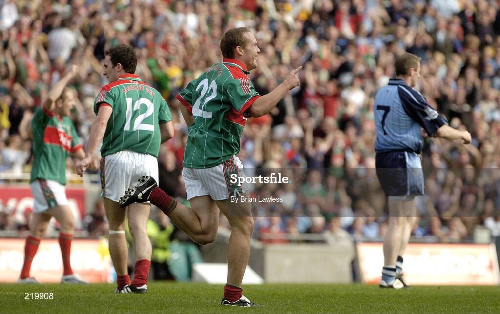 27 August 2006; Mayo's Andy Moran celebrates after scoring his side's goal. Bank of Ireland All-Ireland Senior Football Championship Semi-Final, Dublin v Mayo, Croke Park, Dublin. Picture credit; Brian Lawless / SPORTSFILE