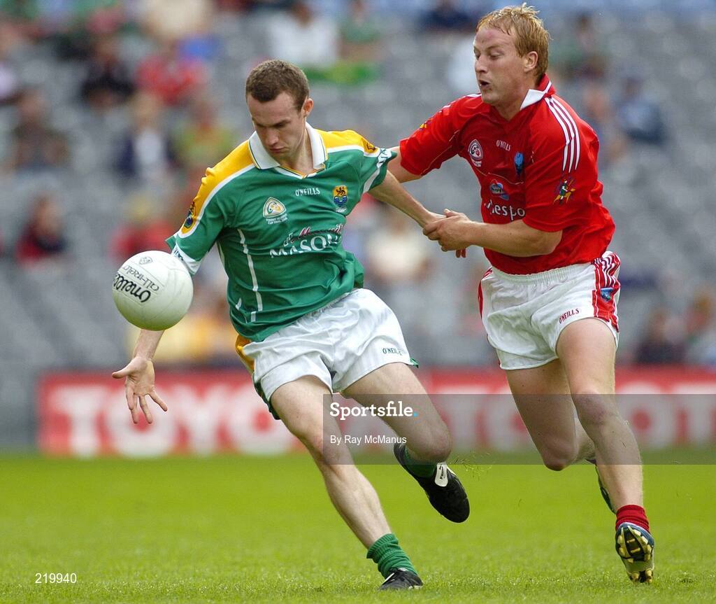 27 August 2006; Donal Brennan, Leitrim, in action against JP Rooney, Louth. Tommy Murphy Cup Final, Louth v Leitrim, Croke Park, Dublin. Picture credit; Ray McManus / SPORTSFILE