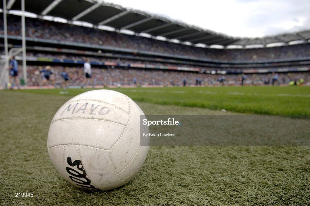 27 August 2006; A Mayo football is left behind after both teams attempted to warm up on the same half of the pitch. Bank of Ireland All-Ireland Senior Football Championship Semi-Final, Dublin v Mayo, Croke Park, Dublin. Picture credit; Brian Lawless / SPORTSFILE