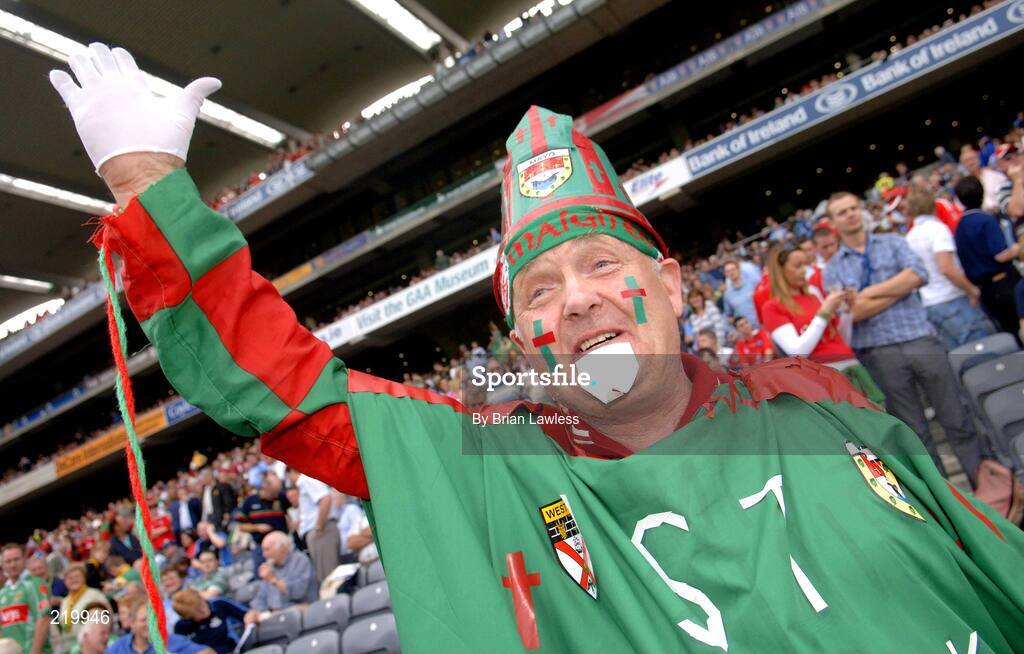 27 August 2006; Mayo fan John Durcan, from Westport, shows his support. Bank of Ireland All-Ireland Senior Football Championship Semi-Final, Dublin v Mayo, Croke Park, Dublin. Picture credit; Brian Lawless / SPORTSFILE