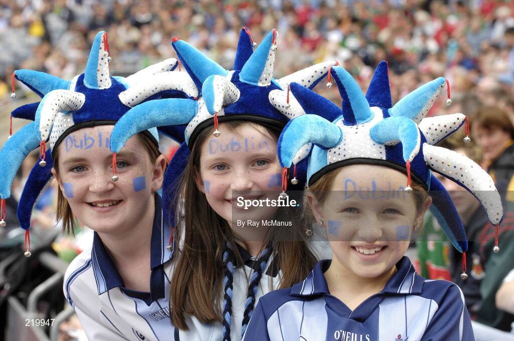27 August 2006; Dublin supporters, from left, Claire Coen, 10 years from Kimmage, Lauren Fagan, 8 years, from Clondalkin, and eight year old Sarah Carroll from Kimmage before the game. Bank of Ireland All-Ireland Senior Football Championship Semi-Final, Dublin v Mayo, Croke Park, Dublin. Picture credit; Ray McManus / SPORTSFILE